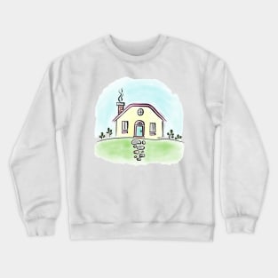 cottage house pastel doodle Crewneck Sweatshirt